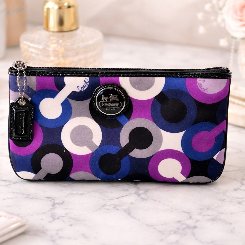 Coach Signature Print Cosmetic Pouch / Wristlet Multicolor NWOT - Picture 5 of 5